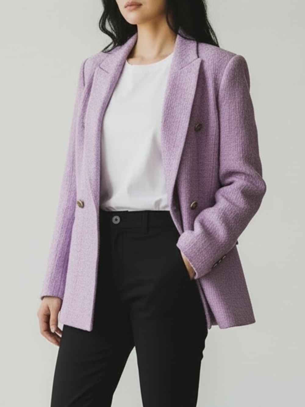Zara Lilac Bouclé Double-Breasted Blazer